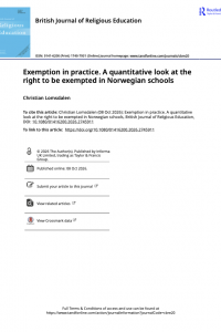 Exemption in practice. A quantitative look at the right to be exempted in Norwegian schools